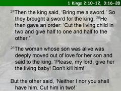 1 Kings 2:10-12, 3:16-28