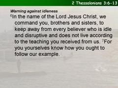 2 Thessalonians 3:6-13
